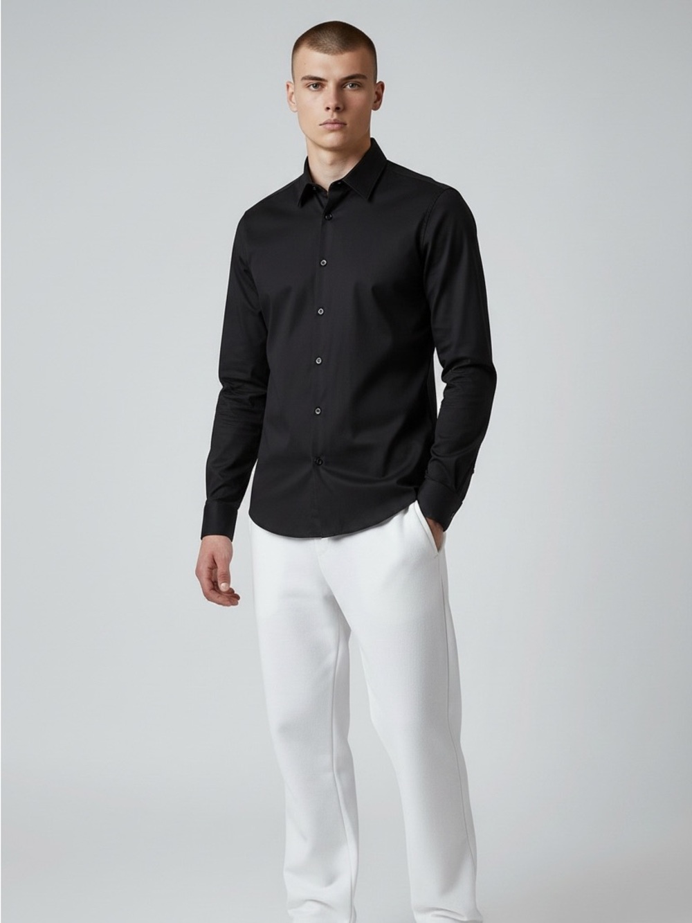 Express Men’s Size L 16-16.5 Extra Slim Stretch Cotton Black Button Up Shirt
